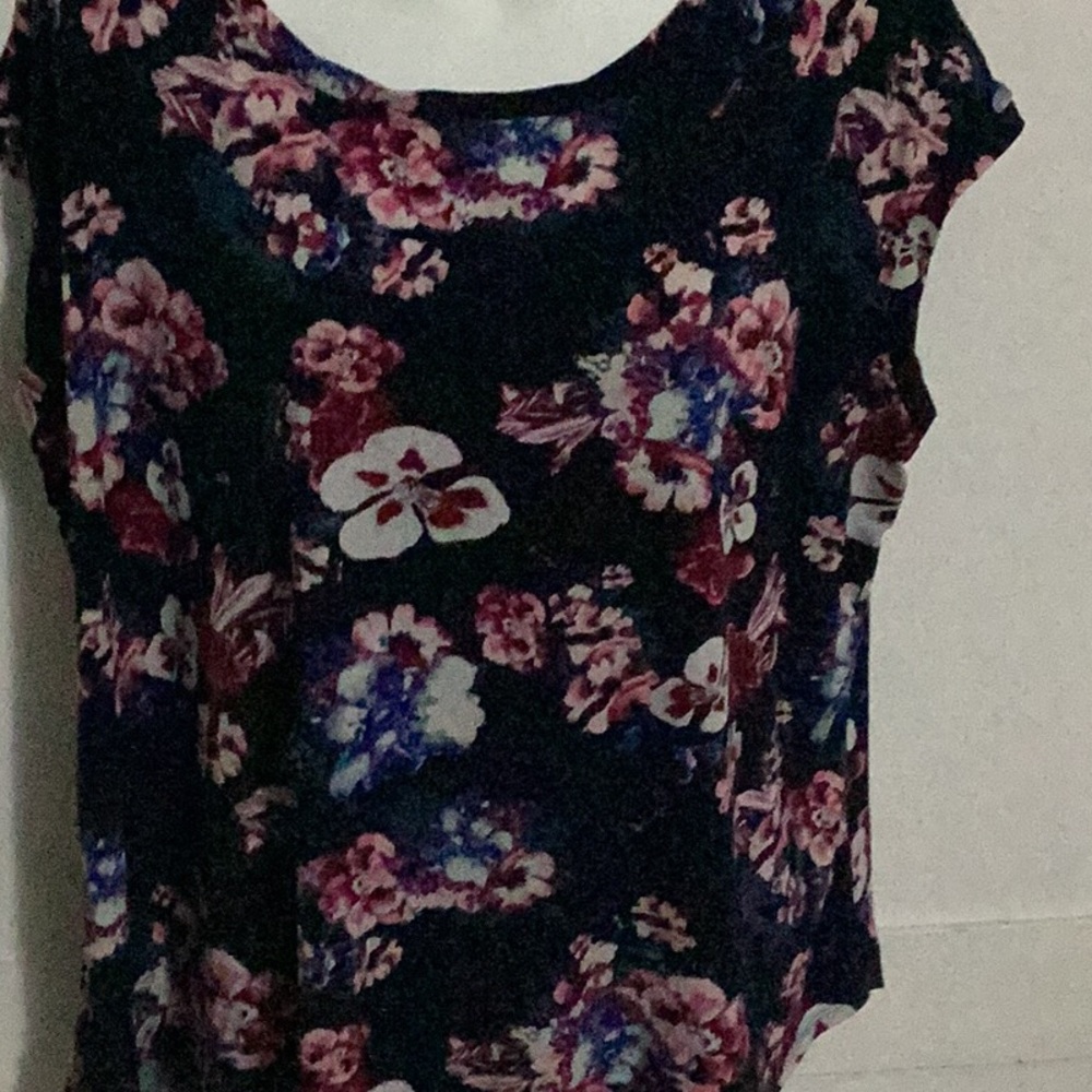 Floral Scoop Neck Women's Top - Navy /Pink size XXL